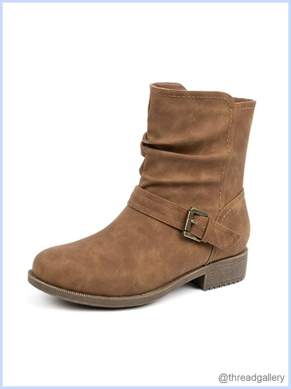 Women's Mid Calf Boots Comfort Buckle Slouchy Booties Side Zipper